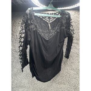 Toto Collection Top Womens Black Intricate Lace Detail Top 2XL Bohemian Style